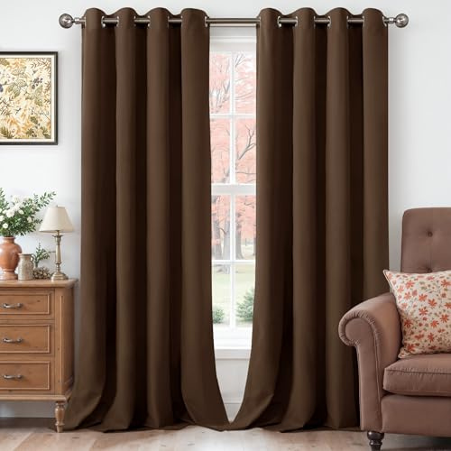 YoungsTex Brown Curtains Velvet 84 Inch Length for Living Room, Chocolate Blackout Drapes Insulated with Grommet Privacy for Dining Bedroom Room Darkening, 2 Panels, 52 X 84 Inch
