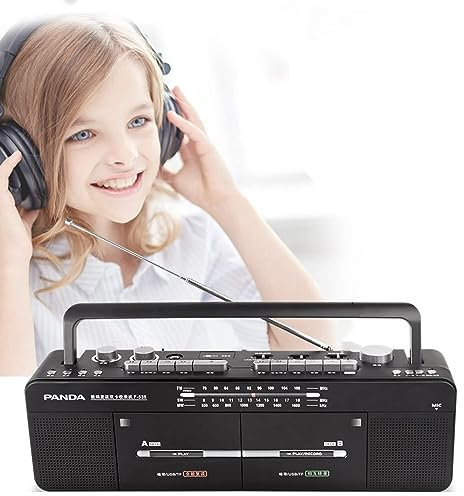 Boombox portatile con registratore di cassette con radio AM/FM, doppio lettore a nastro, lettore MP3/U e scheda TF, registrazione e trascrizione con un clic