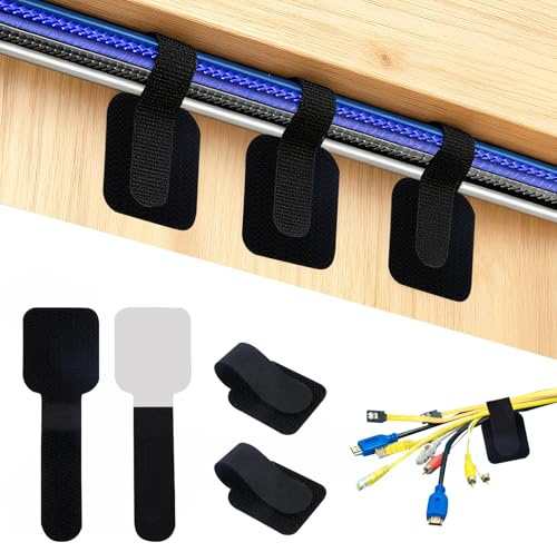 Under Desk Cable Management,50 PCS Cable Tidy Clips Straps with Sticky Back | Self Adhesive Cord Holder, Adjustable Cord Hider for Wires Home and Office(Black)
