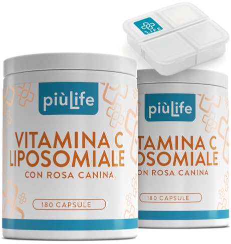 Vitamina C Liposomiale 1000mg con Rosa Canina 70% PiùLife – Alta assimilazione e tollerabilità – Supporto naturale per difese, energia e benessere – 360 capsule di Vitamina C Pura Senza Zucchero