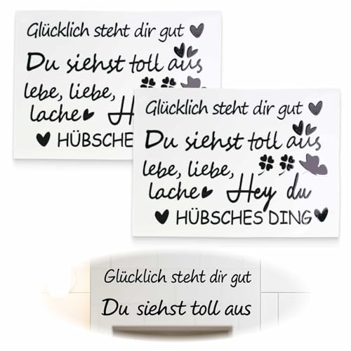 2PCS Wandtattoo Spiegel Aufkleber Badezimmer Dekoration, Motivations Sprüche Wandaufkleber für Zitate, Fensterbilder und Wandsticker zur Förderung von Selbstbewusstsein und positiver Energie