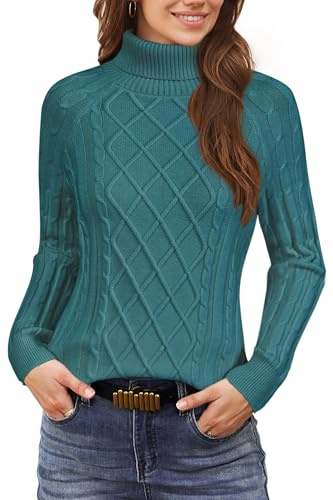 Newshows Jumpers for Women UK Turtleneck Cable Knit Long Sleeve Sweater Ladies Ribbed Winter Pullover Tops Blue,M