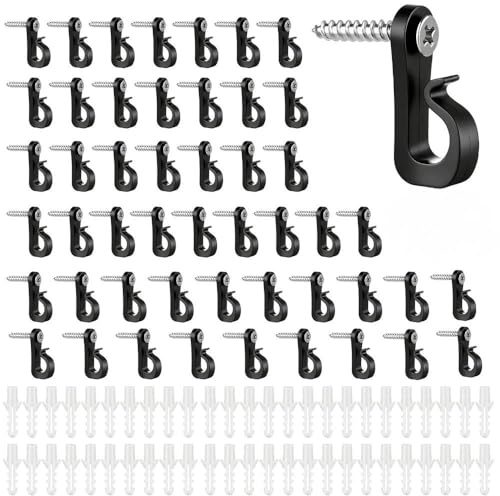 Yeria Q-Hanger Lot de 50 crochets à vis d'extérieur - Crochets résistants aux intempéries pour guirlandes lumineuses, câbles, décoration de Noël avec écrou de sécurité en acier inoxydable - Crochets