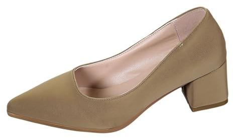 Traditional Shoes Women's Pumps Block Heel Closed Shoes High Heel Dirndl Low Shoes Evening Shoes High Heels Ballerina Clip Pumps for Weddings and Parties, khaki, 5.5 UK