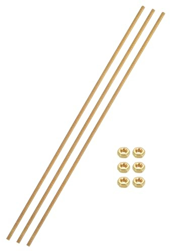 QUARKZMAN 3 Ensemble Tige Filetée Laiton M3x0.5mm Pas Filetage à Droite Goujons avec Écrous Hexagonaux en Laiton Massif, 200mm Longueur, Fixations pour Ancrages, Boulons, Supports, Pinces