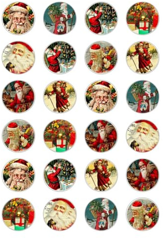 24 x Christmas Edible Cupcake toppers wafer paper Rice Fairy Cake Decorations Santa Snowman Tree Jingle Bells Vintage