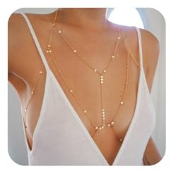 XFSRG BH Körperkette Damen Sexy Geschichtet Funkelnde Körper Halskette Strand Bikini Verstellbarer Body Chain für Nachtclub Rave Festival(Silber)