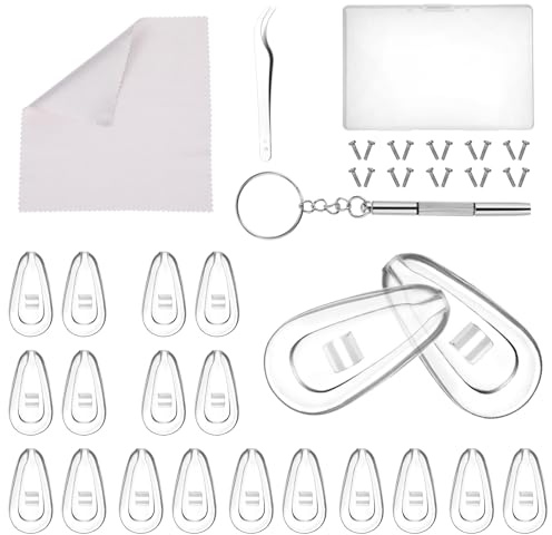 20 Stück Nasenpads Selbstklebend,Universal Anti Rutsch Nasenpads,Weich Silikon Selbstklebende Nasenpad,mit Brillenputztuch/Pinzette/Schraubendreher,Brillen-Nasenpad,Brillenpads,für Brillen,Sonnenbri