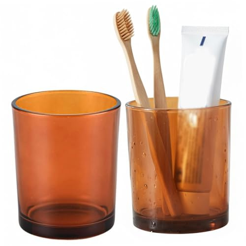 Vaso para Cepillo de Dientes de Vidrio ámbar, Soporte para cepillos de Dientes, Soporte para Accesorios de baño, Vaso de tocador Transparente de 9x8 cm para Almacenamiento en la encimera