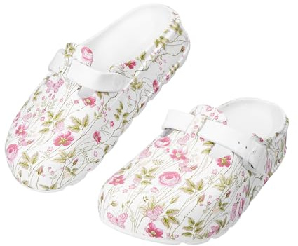 JOMIX Zoccoli Donna in EVA Leggeri Sabot Chiusi con Fibbia Regolabile Fantasia Floreale Suola Antiscivolo Semi-Impermeabili e Lavabili per Casa Giardino Mare Tacco 4 cm