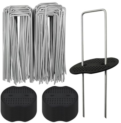 Agrafes Robustes pour Tissu paysager, Broches en U en Acier avec rondelles pour sécuriser la Membrane Contre Les Mauvaises Herbes, Les Filets et Les bâches (100–300 mm) 100 pièces 150x40mmØ3mm
