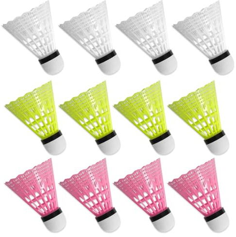 Luxorium 12 Stück Federball Set Federbälle für Draußen Badminton Bälle mit stabiler Flugbahn Speedminton Bälle für Training Freizeit Einsteiger Weiß Gelb Rosa