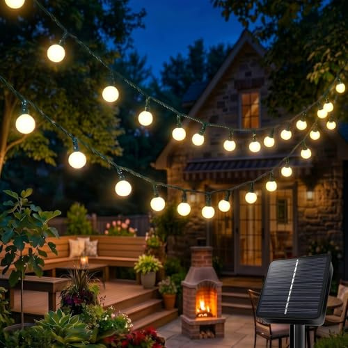 AGOTD Solar Lichterkette Außen, 9M 60 LED Warmweiß, IP65 Wasserdicht mit 8 Modi, Solarbetrieben für Garten, Balkon, Terrasse, Bäume, Hochzeiten, Partys