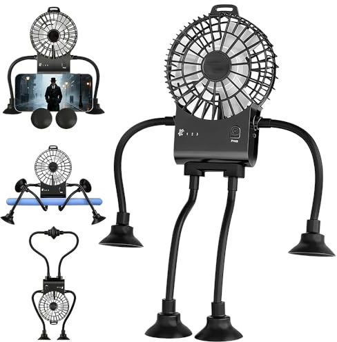 KUWUNG USB Desk Fan, Fun Robot Mini fan rechargeable with Suckers, 2 in 1 Portable Fan & Phone Stand, 3Speeds Table Fan Desktop Quiet Operation for Home Office School and Outdoor, Gifts for Women Men