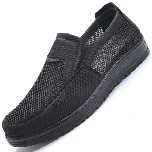 Zapatos de caminar ortopédicos de malla transpirable para hombre, casuales, sin cordones, cómodos, ligeros, antideslizantes, para exteriores de verano, Black, 40 2/3 EU