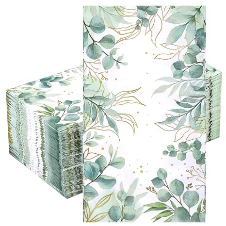 100 Piezas Servilletas Papel Decoradas con Hojas Verdes, 2 Capas Servilletas para Decoupage, Servilleta Desechables para Fiestas, Servilletas para Bodas, Cumpleaños, Bar (Desplegadas: 33 x 40 cm)