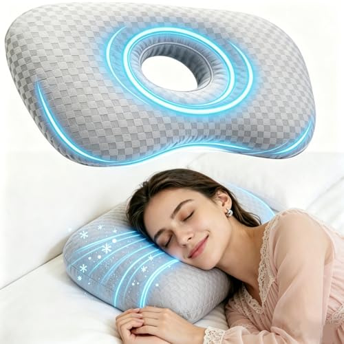 Ear Piercing Pillow with Ear Hole, Washable Adjustable Support Pillow, Grey | Relieves ear pressure & pain for side sleepers. Ideal for piercing recovery.