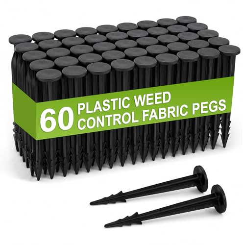 Navoys 60 clavijas de plástico para control de malas hierbas, 11,3 cm de jardín con cabezas redondas anchas, estacas de cubierta de suelo de púas para tela de malezas, red, paisajismo, bordes (60