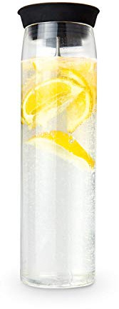 ROMINOX Jarra de cristal de silicona, elegante para refrescos, tapa basculante con colador, 1000 ml, para el hogar, la oficina, la sala de conferencias, fiestas en el jardín. Dimensiones: 8 x 8 x 28 cm aprox