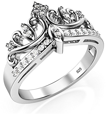 Metal Factory Sz 4 Sterling Silver Cubic Zirconia Princess Crown Tiara CZ Band Ring