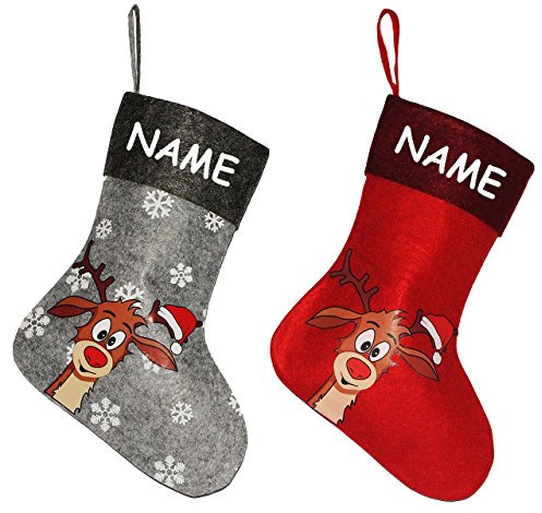alles-meine.de GmbH 2 TLG. Set: Weihnachtssocke - Didi das kleine Rentier/Weihnachten - incl. Name - Filzstrumpf & Nikolausstrumpf - Nikolausstiefel - großer Geschenke Stru..