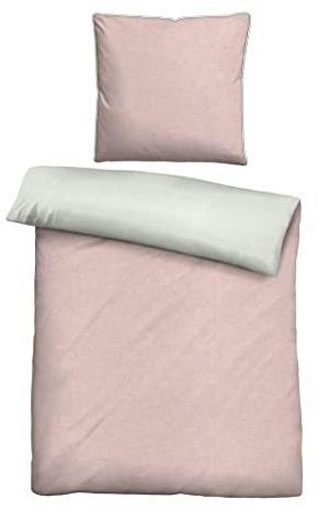 biberna 0840500 Wende-Bettwäsche Garnitur mit Kopfkissenbezug Melange-Flanell 1x 155x220 cm + 1x 80x80 cm, hellrosa