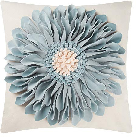 OiseauVoler Handmade Throw Pillow Covers 18x18 Inch Blue 3D Sunflower Cushion Covers Decorative Pillowcases Couch Living Room Farmhouse Decor