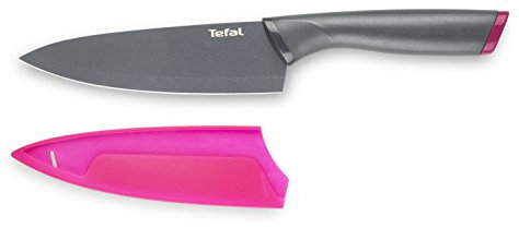 Tefal K1220314 Coltello Chef + Protezione, Acciaio, Grigio, 28,3 x 1,7 x 4,7 cm