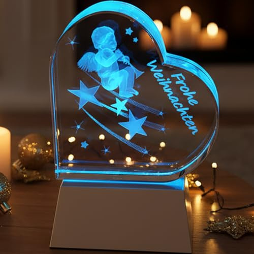 Kaltner Präsente Stimmungslicht LED Kerze/Kristall Glasblock Herz / 3D-Laser-Gravur/Weihnachtsbeleuchtung, LED Weihnachtsdeko Innen/Frohe Weihnachten Deko