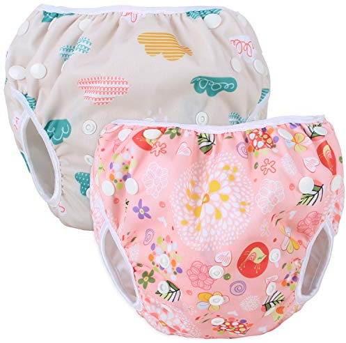 Teamoy 2pcs Baby Nappy riutilizzabile pannolino da nuoto, costume piscina neonato Lavabili per 0-3 Anni, Cloud + Spring Blossoms