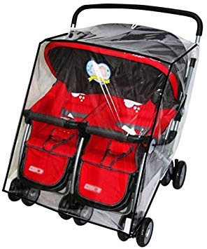 Universal Stroller Raincover Twins Strollers Double Baby Stroller Transparent PVC rain Cover for Pushchair Pram Buggy Rainproof Windproof Rain Cover with Canopy and Zipper Door