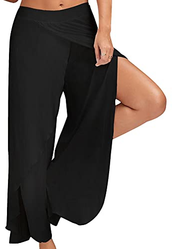 Bebling Pantalones de harén para Mujeres Pantalón de chándal con Abertura Lateral Hippie Yoga Chándal de Playa Negro, Grande