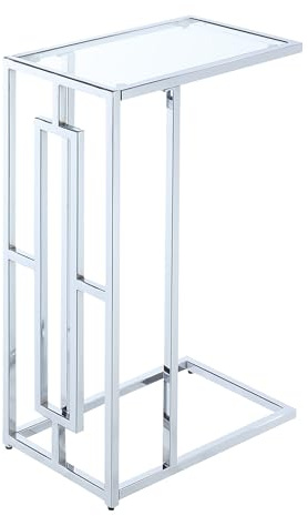 Convenience Concepts Town Square C Beistelltisch, Chrom, 40 cm, moderner C-Couchtisch, moderner Wohnzimmer-Beistelltisch, Glas/Chrom