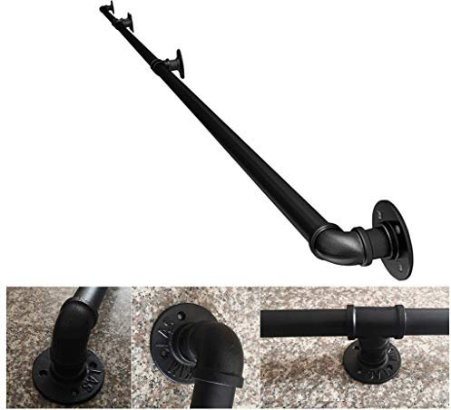 Industrial Iron Pipe Handrail Kit 30~600cm, Safety Stair Handrail Banister Rail Support Kit for Indoors and Outdoors Wall Mount Handle