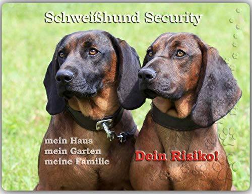 Merchandise for Fans Warnschild - Schild aus Aluminium - Motiv: Bayerischer Gebirgsschweißhund Security (01) - Größe: 30x20cm