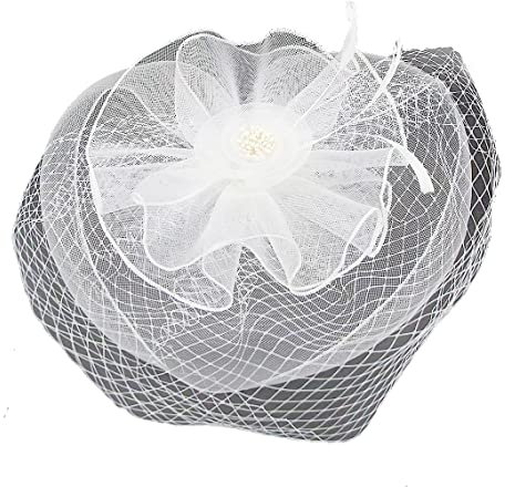 Fascinator Hut 20er 50er Jahre Organza Blume Derby Party Kopfbedeckung für Frauen und Mädchen - Weiß - Medium