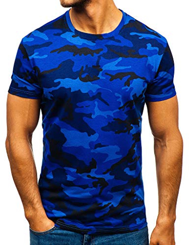Yowablo Shirt Herren Camouflage Streifenmuster Lässige Mode Revers Kurzarm (M,1Dunkelblau)
