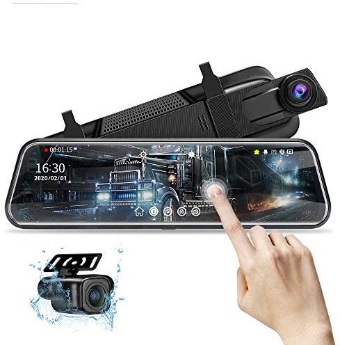10'' Mirror Dash Cam Night Vision 1080P FHD Full Touch Screen Front and Rear View Backup Camera for Cars Loop Recording Streaming Media 170°Wide Angle Parking Assistance 6M Cable