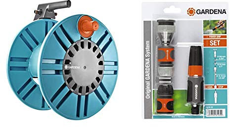 Gardena Classic Wand-Schlauchtrommel 60 mit Schlauchführungsrolle & Grundausstattung mit Anschlussteilen für 13 mm (1/2 Zoll)- und 15 mm (5/8”)-Schläuche: Wasserhahn Anschluss-Set