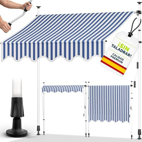 tillvex Toldo Manual portátil de balcón Patio 400 cm | Toldo Ajustable con manivela para balcón | Parasol Resistente a UVA y Regulable en Altura | Protección Solar estanca a Agua