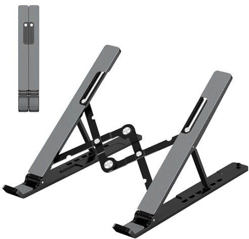 Nayka Adjustable Laptop Stand, Portable Laptop Riser for Desk, ABS+Silicone Foldable Ventilated Cooling Notebook Holder Stand for 10-15.6” Laptops,Tablets