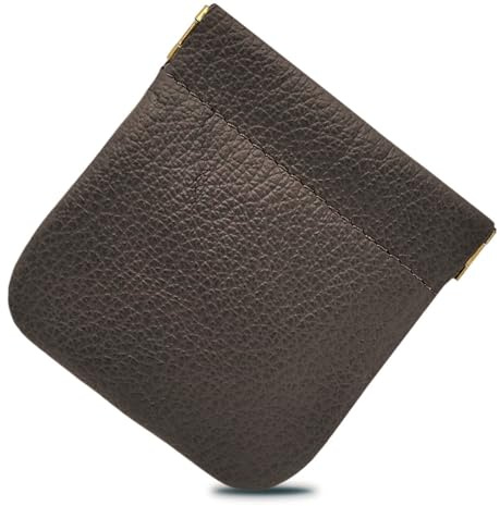 FAST WORLD SHOPPING - Portamonete Uomo in Vera Pelle Made in Italy – Piccolo e Tascabile, Porta Spiccioli e Banconote, Portamonete Donna con Chiusura a Molla Snap (Marrone)