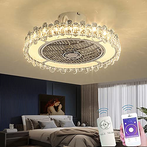 Ventilatore Da Soffitto Con Lampada LED Dimmerabile 72W Lampada Da Soffitto Ventilatore Silenzioso Lampadario Moderno In Cristallo Con Velocità Del Vento Regolabile Con Telecomando Soggiorno (B)