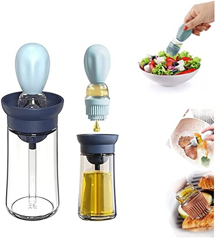 FUFRE Ölflasche Mit Pinsel Silikon-Backpinsel Skala Flexxibel Küchen-Pinsel Mit Silikon-Borsten Für BBQ Grill Küche BPA-frei Spülmaschinenfest (Blau)