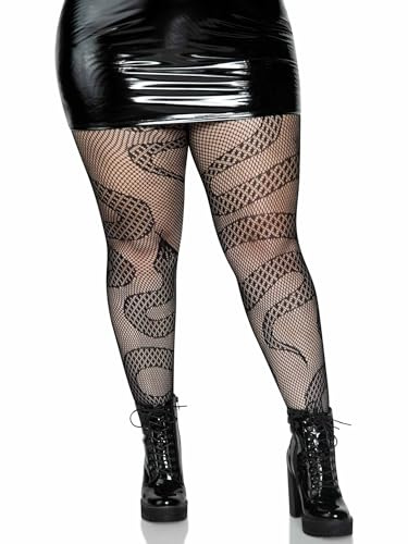 Leg Avenue Patterned Fishnet Tights With Designs, Snake, 1X-2X
