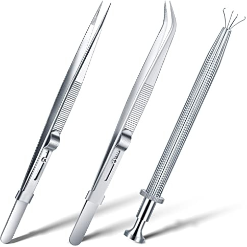 Honoson 3 Pack Diamond Tweezers Gem Stone Jewelry Locking Tweezers Stainless Steel Diamond Claw Holder Beads Ball Grabber Jewelers Pick up Tool Tongs for Jewelry Making(Claw and Tweezers)