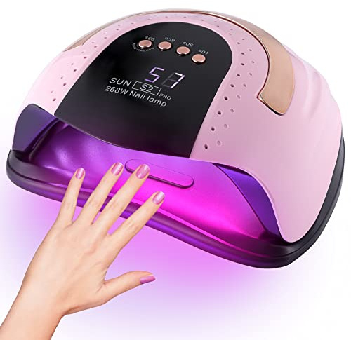 268W UV LED Light Lamp Nail Dryer for Gel Polish with 57 pcs Dual Light Beads 4 Timer Setting and Automatic Sensor