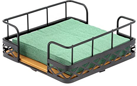 bremermann Porte-serviettes pour serviettes de 33 x 33 cm, en bambou avec bord haut en métal, distributeur de serviettes, env. 19 x 8 x 19 cm