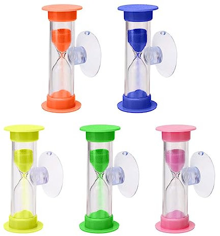 5 Stück Sanduhr mit Saugnapf, 2 Minuten Countdown, Sanduhr-Timer für Kinder, Saugnapf-Timer, kreative Kunststoff-Sanduhr für Wohnzimmer, Schlafzimmer, Schreibtisch Gelb