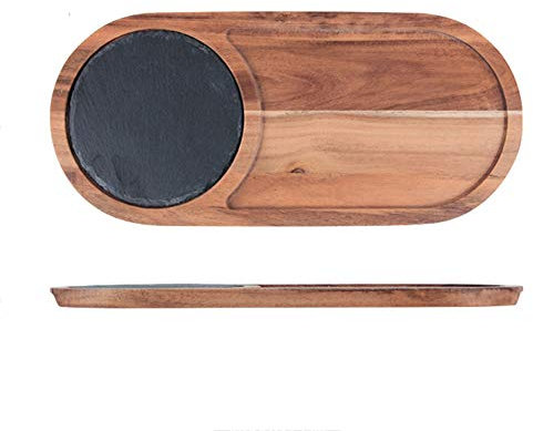 Servierplatten aus Holz und Schiefer, Serviertablett, Elegante Holzplatte, für Pizza, Sushi, Steak-Oval with Slate